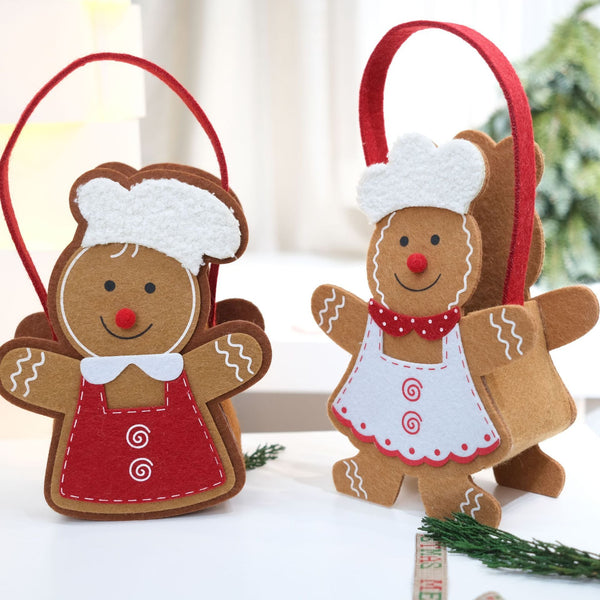 Christmas Gingerbread Man Holiday Decoration Desk Felt Gift Tote Bag Gift Bags