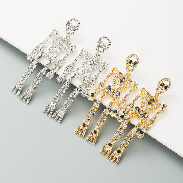 & American Style Skull Skeleton Rhinestone Drop Earrings