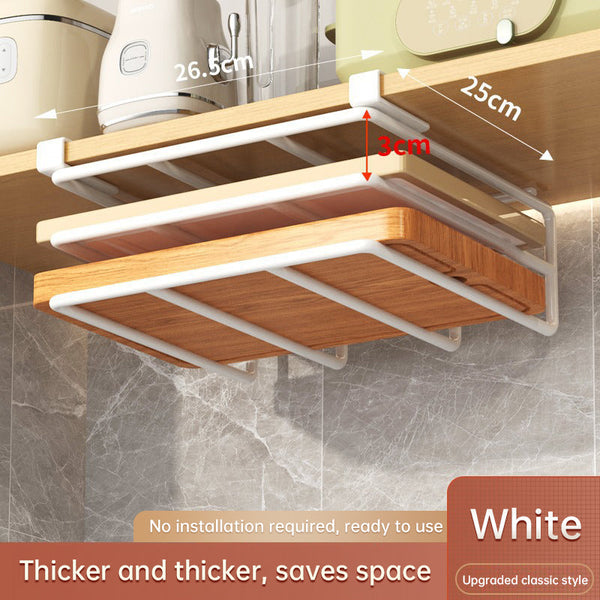 Under Cupboard Hanging Organizer: Hooks For Paper Towels Rags Plus Shelf Cutting Boards & Pot Covers Cabinets & Cupboards