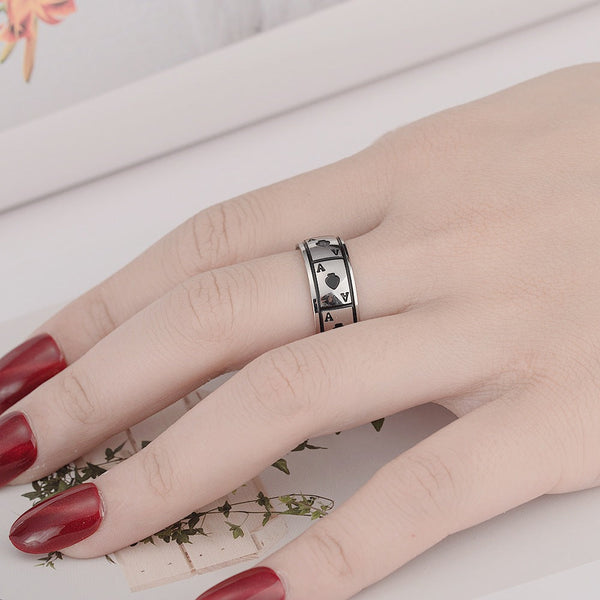 Veile Studios Magic Ace Of Spades Lucky Titanium Steel Jewellery Rings