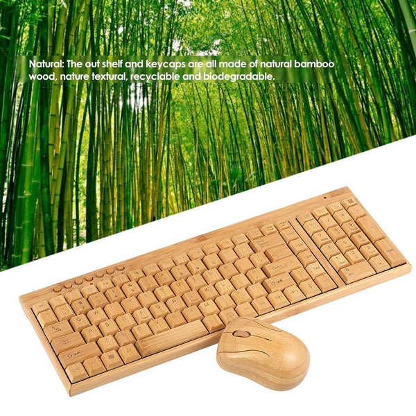 2.4G Wireless Bamboo Pc Computer Keyboard Mouse Combo