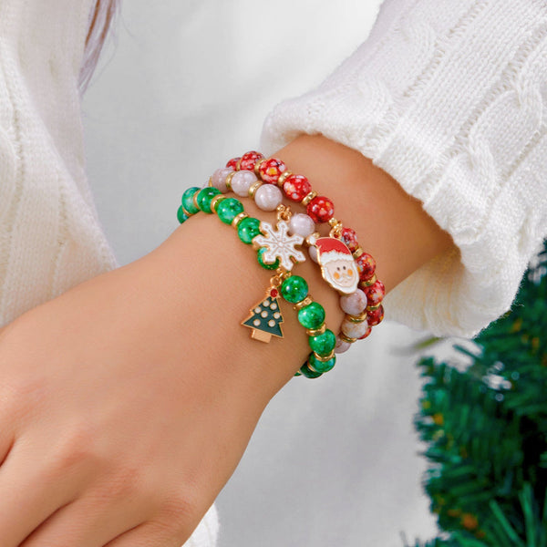 Creative Colorful Santa Claus Snowman Reindeer Beaded Stackable Bracelet Fashion Gift Bracelets