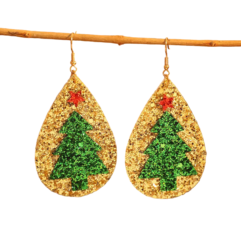 Pu Leather Christmas Tree Earrings