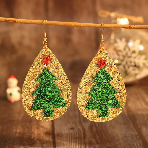 Pu Leather Christmas Tree Earrings