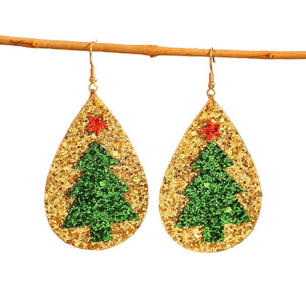 Pu Leather Christmas Tree Earrings