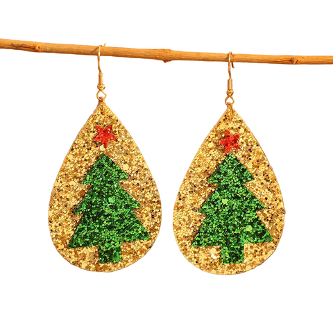 Pu Leather Christmas Tree Earrings