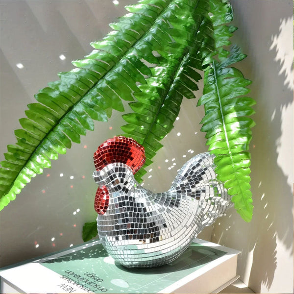 Ornamental Chicken Sculpture With Mirror Tiles Figurines