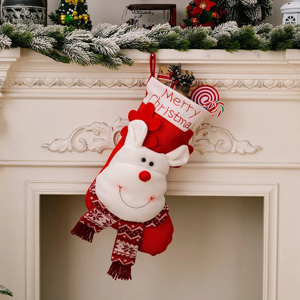Christmas Decorative Socks 3D Elderly Elk Santa Snowman Knitted Children's Gift Bag Red Seasonal Decorations