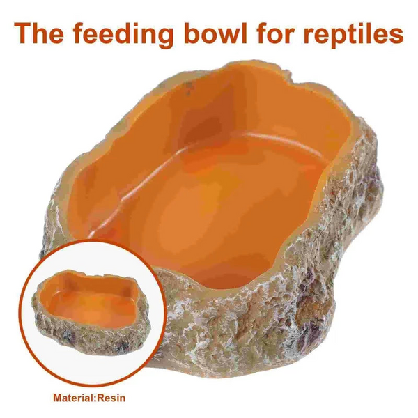 Tortoise Water Dish Pet Feeding Bowl Reptile Food Supplies Aquarium Worm Resin Rock Feeder Reptiles