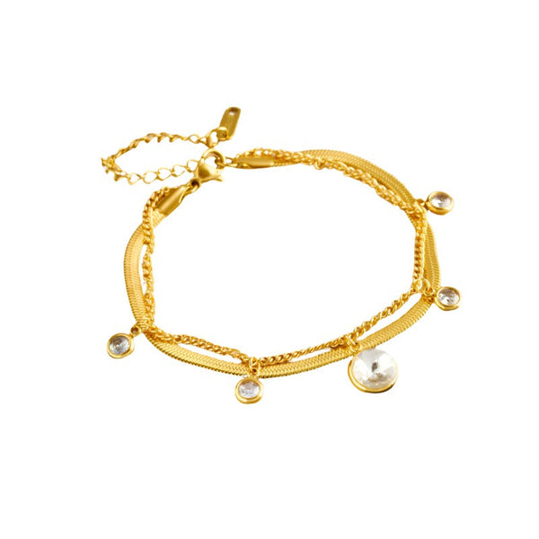 Veile Studios Stainless Steel Gold Plated Double Layer Bracelet For Women Fashion Jewellery Bracelets