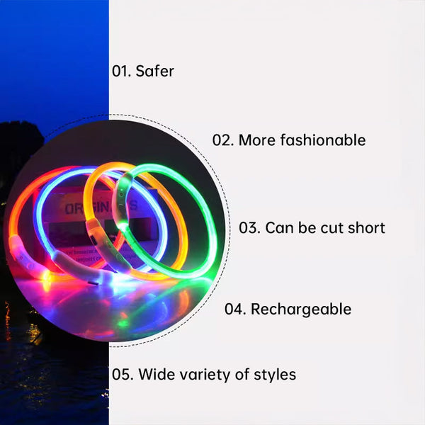 Led Fiber Optic Dog Collar Multi Color Pvc Usb Rechargeable Night Safety (S/M/L Sizes) Dog Collars