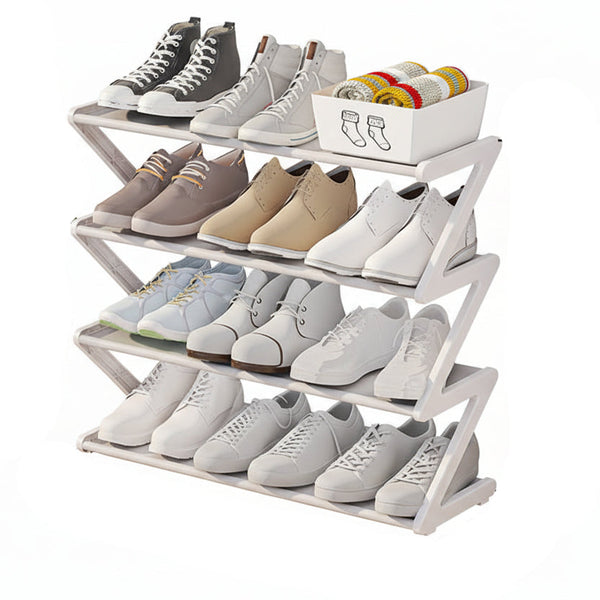 Z Shaped 4 Layer Shoe Organiser Space Saving Wall Corner Mount Stackable Adjustable Storage Shelf Shoe Organisers