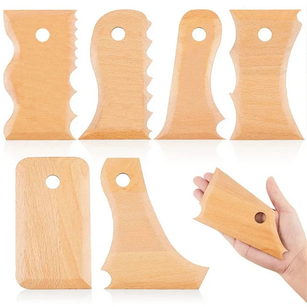 7 Pcs Pottery Trimming Tools Clay Foot Shaper Wooden Texture Profile Rib Bundle Hand Pottery Tools & Sets