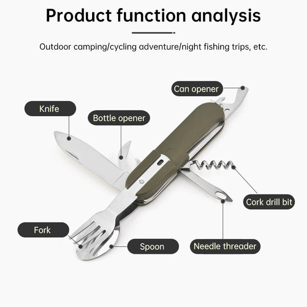 7 In 1 Multifunctional Stainless Steel Foldable Outdoor Camp Tableware: Fork Spoon Knife. Survival Tools Picnic Camping. Outdoor Tableware