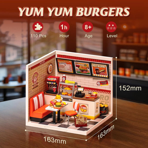 Diy Miniature Dollhouse Kits Yum Burgers With Led Building Craft Dw010 Doll Houses