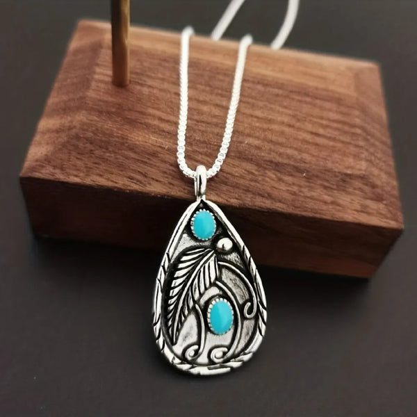 Alloy Artificial Turquoise Teardrop Pendant Necklace Necklaces & Pendants