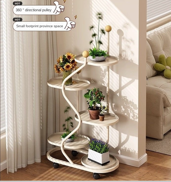 Mobile Flower Stand With Wheels Multi Layer Metal Plant Shelf For Living Room And Balcony Floor Standing Planter Rack Plant Stands