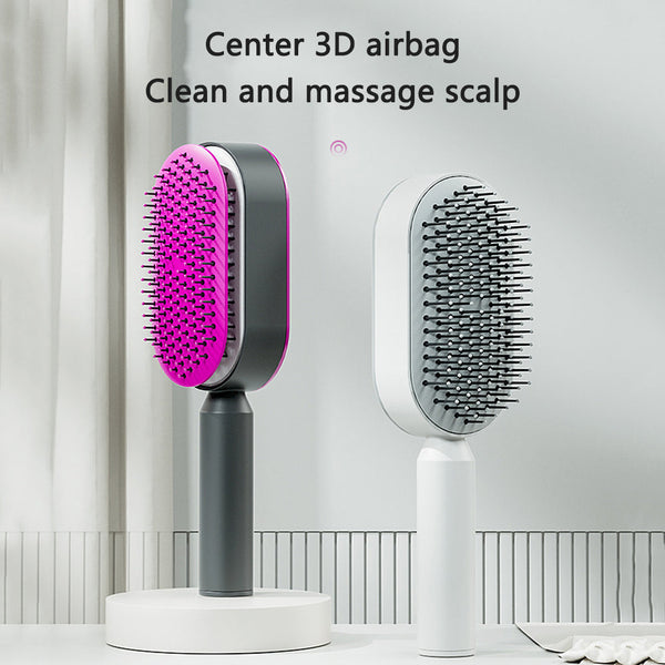 One Press Self Cleaning Hair Brush Standing Base Women Brushes & Combs