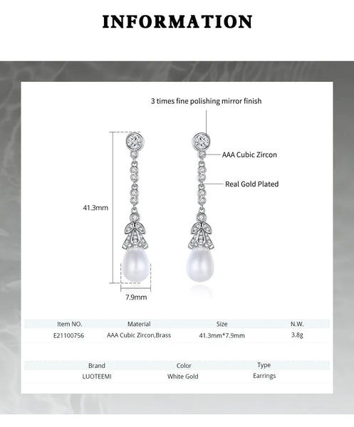 Shell Bead Brass Zircon Women's Long Style European And American Fashion Exquisite Commuting Accessories Earrings