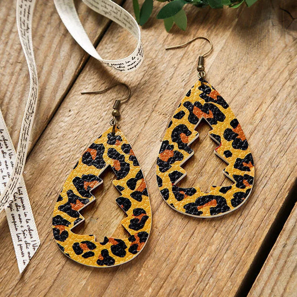 Pu Leather Cutout Christmas Tree Earrings