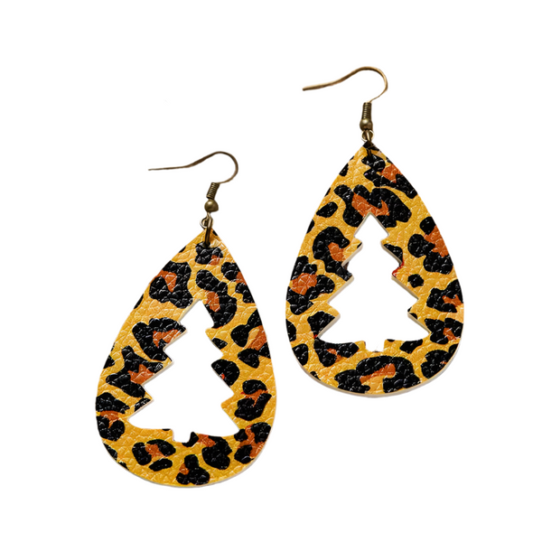 Pu Leather Cutout Christmas Tree Earrings