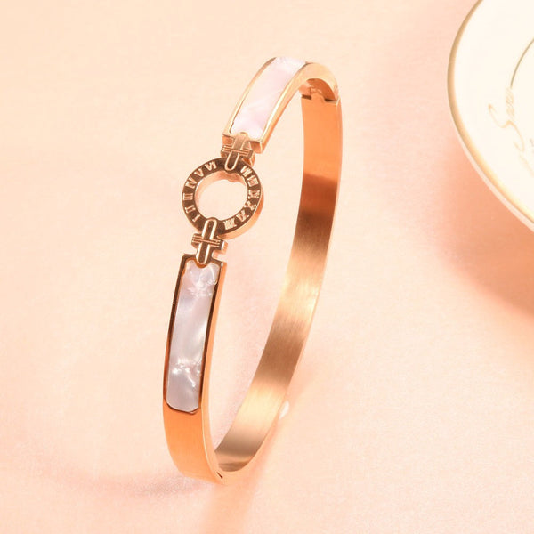 Veile Studios White Shell Roman Numeral Bangles And Bracelet With Natural Zircon Material Bracelets