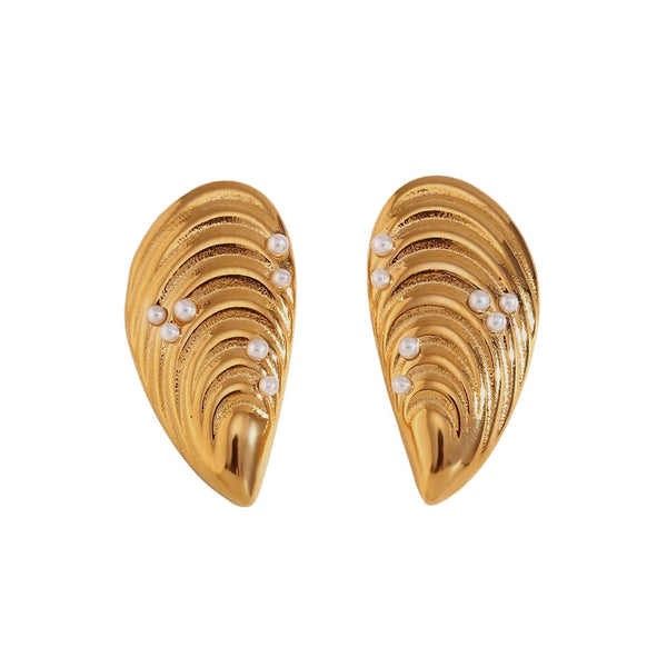 Veile Studios Shell Mussel Stainless Steel 18K Gold Plated Fashion Jewelry Earrings