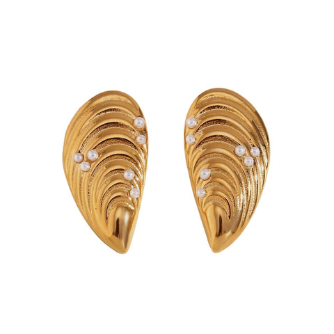 Veile Studios Shell Mussel Stainless Steel 18K Gold Plated Fashion Jewelry Earrings