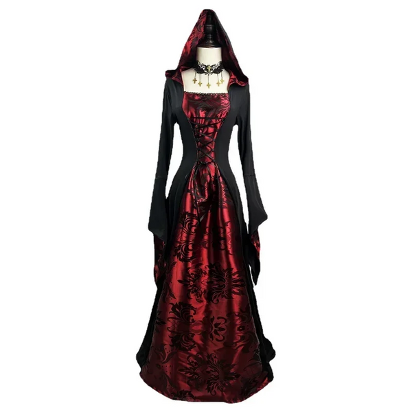 Halloween Party Vampire Costumes Women Plus Size Gothic Witch Cosplay Long Dress With Cloak Dark Nun Role Play Skeleton Uniform Anime Costumes Women
