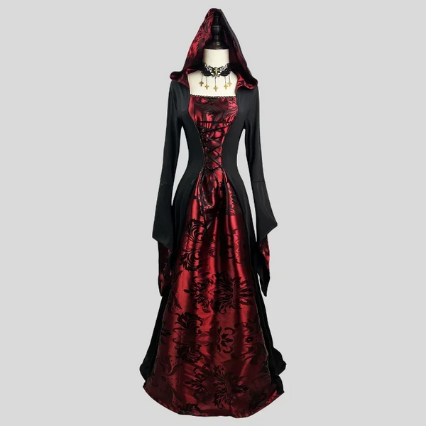 Halloween Party Vampire Costumes Women Plus Size Gothic Witch Cosplay Long Dress With Cloak Dark Nun Role Play Skeleton Uniform Anime Costumes Women