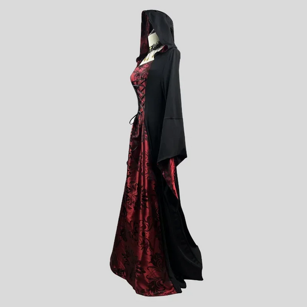 Halloween Party Vampire Costumes Women Plus Size Gothic Witch Cosplay Long Dress With Cloak Dark Nun Role Play Skeleton Uniform Anime Costumes Women