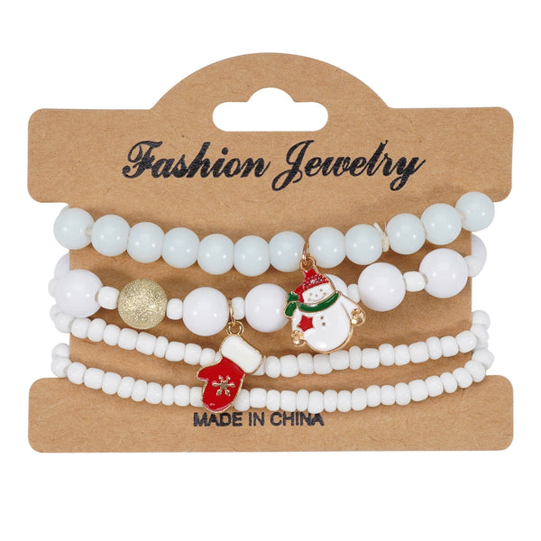Christmas Bracelet Elastic Rope Snowman Snowflake Tree Santa Deer Hat Pendant Gift Bracelets