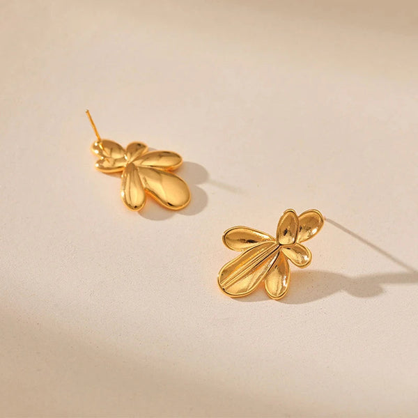 Veile Studios Irregular Three Dimensional Leaf Plated Earring In 18K Real Gold Colour Earrings