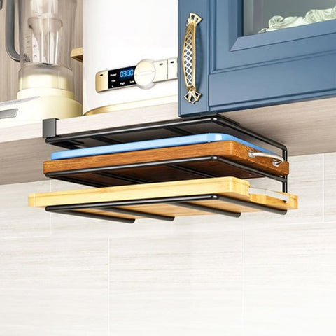 Under Cupboard Hanging Organizer: Hooks For Paper Towels Rags Plus Shelf Cutting Boards & Pot Covers Cabinets & Cupboards