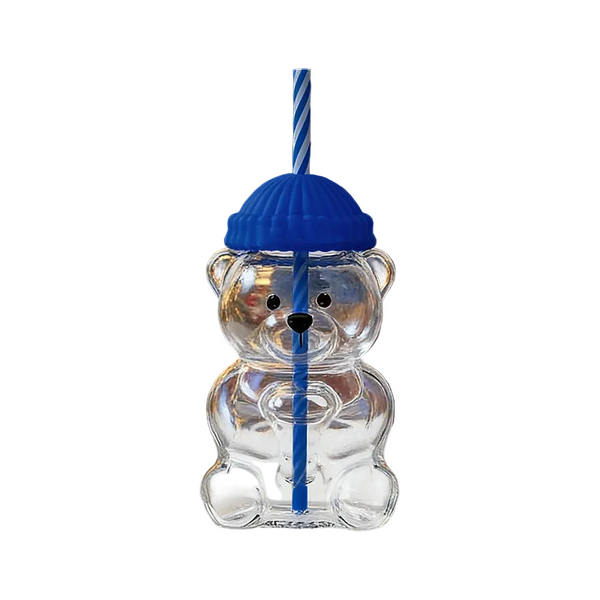 Cartoon Teddy Bear Shaped Glass Cup Christmas Straw Large Capacity Cups Mugs & Glasses