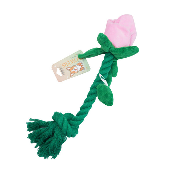 Dog Toy Rose Flower Plush Durable Biting Tooth Cleaning Cotton Rope Knot Crinkle Sound Self Entertainment Interactive Pet Product Dog Toys