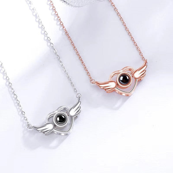 100 Languages I Love You Necklace Tiktok Net Red Same Angel Wings Projection Custom Pendant Necklaces & Pendants