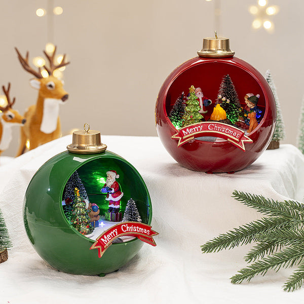 Christmas Light Up Musical Red Ball House Ornament Classical Resin Holiday Decoration Seasonal Decorations