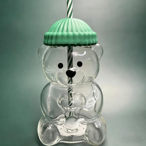 Bearista Glass Straw Cup Teddy Bear Glass Cup With Straw Cups & Saucers