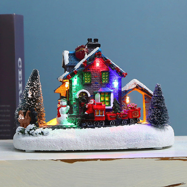 Christmas Lighted House Decorative Resin Gift Ornament With European Snow Scene And Led Lights Seasonal Decorations