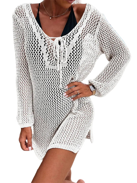 Openwork Tie Neck Cover Up Swimwear