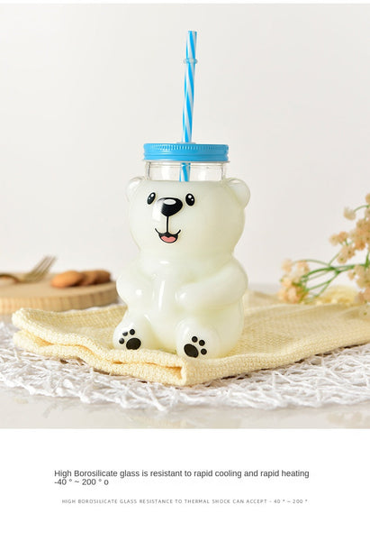 Bear Straw Cup With Lid Glass Cups & Saucers