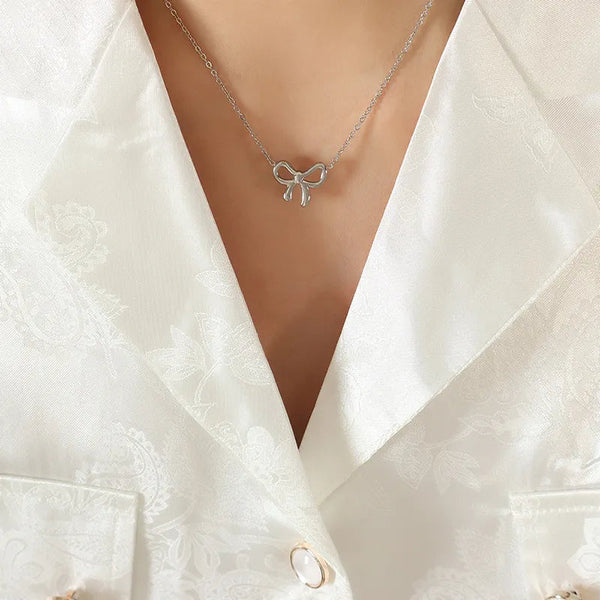 Titanium Steel Bow Pendant Necklace Necklaces & Pendants