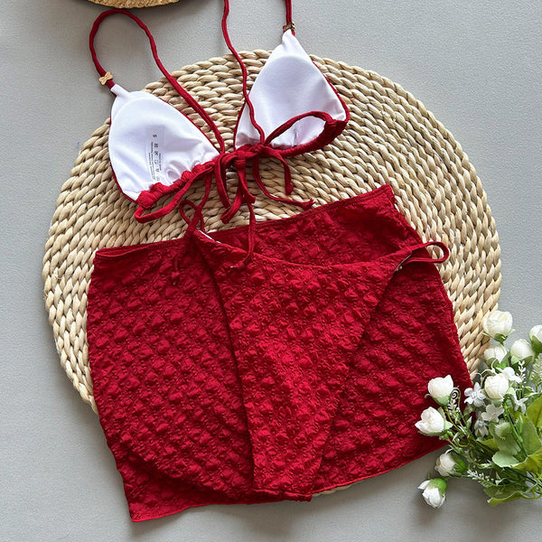 Three Piece Bikini Set  Style Solid Color Separate Women's Swimsuit Swimwear