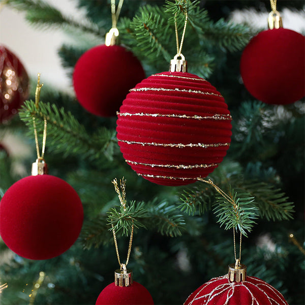 Saint Yuan Velvet Christmas Ball Set Flocked Painted Tree Ornaments Window Hanging Decorations Seasonal Decorations
