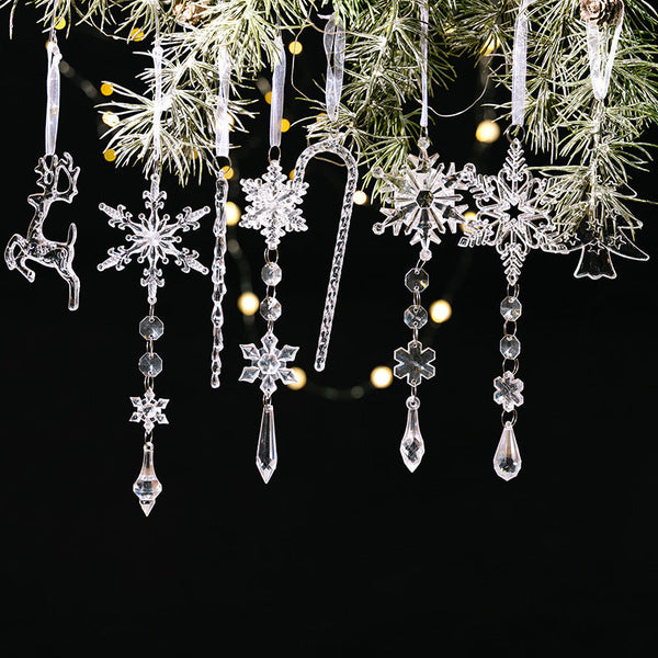 Christmas Tree Ice Column & Snow Pendant Set 8Pcs Transparent Acrylic Pendants Seasonal Decorations