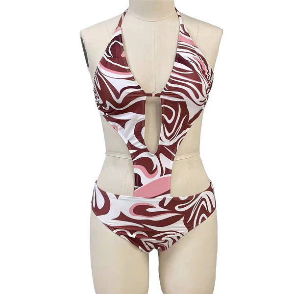 One Piece Printed Swimsuit Bikini Strap Swimwear