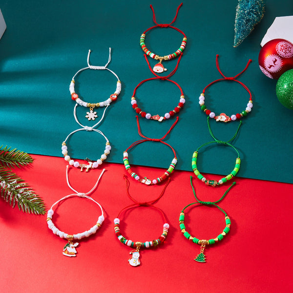 Style Christmas Bracelet Set With Soft Clay Crystal Santa Claus Pendant And Letter Beads 10 Piece Pack Bracelets