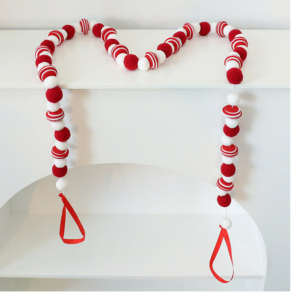 Santa Yuan New Red And White Ball String Felt Banner Diy Christmas Tree Decoration Window Hanging Ornament Seasonal Decorations