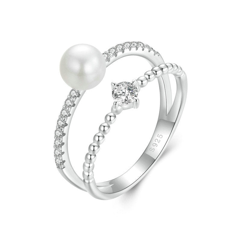 Veile Studios Original Natural Freshwater Pearl Moissanite Ring In 925 Pure Silver Rings